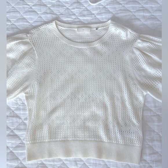 7 For All Mankind Pointelle Crewneck Top Large - Picture 11 of 11